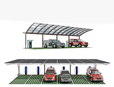 现代停车棚充电桩,户外遮雨棚