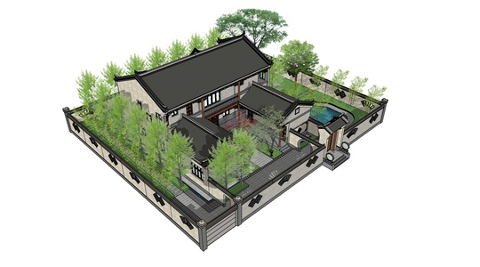 16中式古建四合院，院墙围墙， (1)