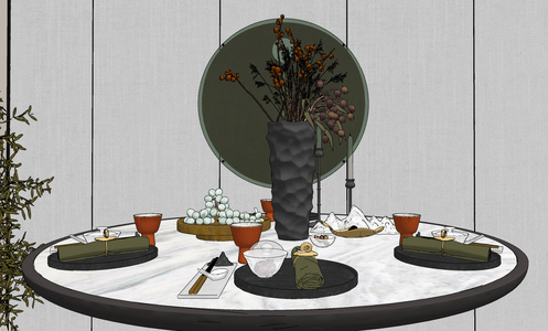 m210328-027新中式餐具,圆形餐桌, 花瓶,, 装饰画,挂画,墙饰,立体画,挂饰 (1)-0