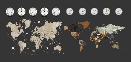 現代賓館酒店世界地圖時鐘，石英鐘，鐘表掛飾掛件墻飾掛件