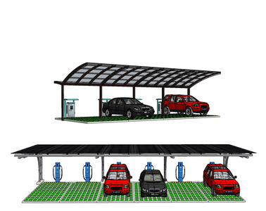 现代停车棚充电桩，遮阳车棚,