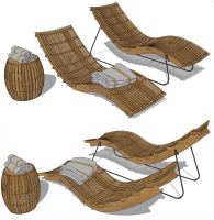 現代實木編織戶外躺椅