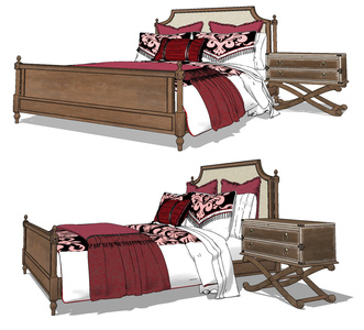 美式原木双人床