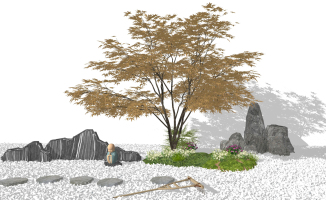 新中式景觀小品，樹石頭片石