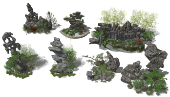 石頭，太湖石，竹子，中式花園景觀小品