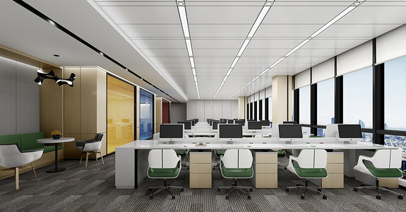 现代开敞办公室，工位，