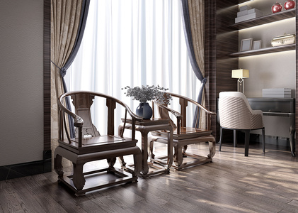 87中式古典实木红木家具圈椅边几花架