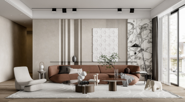 01现代客厅，异形沙发，单人沙发，茶几