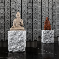 新中式佛像雕塑  石头墩子瓦片墙