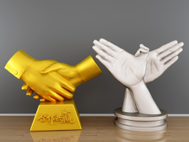 現代握手金屬雕塑,擺件