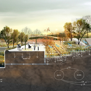 海绵城市psd剖面图分析图景观园林ps立面图效果图素材