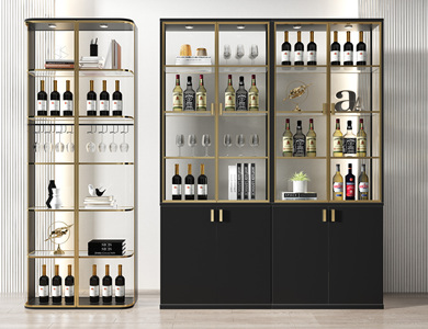 现代玻璃金属酒柜_装饰柜组合
