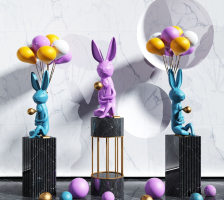 現代女孩兔子氣球雕塑，