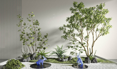 现代室内景观小品，绿植植物景观，兔子3d模型下载