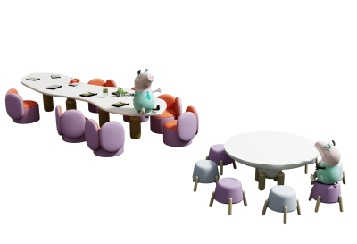 现代儿童桌椅坐凳，小猪佩奇3d模型下载