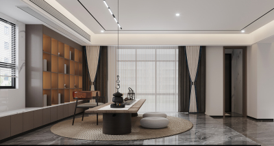 现代轻奢客餐厅新中式茶室会客厅3d模型下载