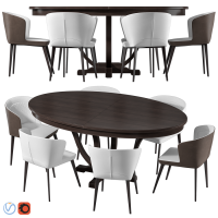 椭圆形现代餐桌椅组合