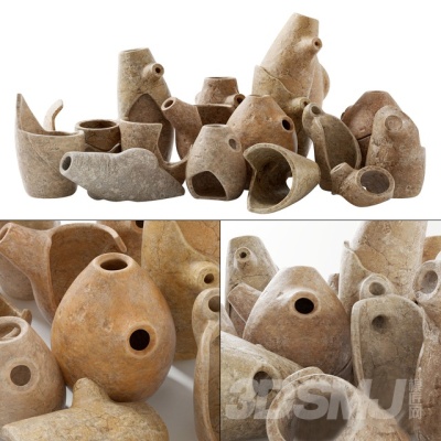 粘土碎片装饰 陶器碎片，陶瓷陶土罐器皿3d模型下载
