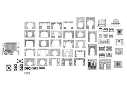 中式门隔断屏风挂落cad图库