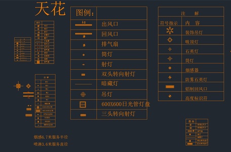 天花各类灯具，空调，风口图例大全cad施工图下载