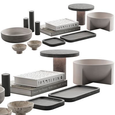 现代陶瓷碗边几装饰品组合3d模型下载