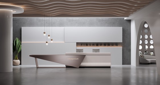 现代办公前台接待处，接待台服务台，大厅