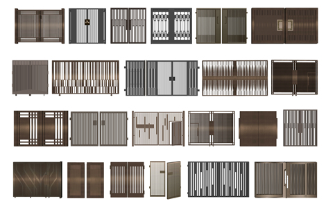 现代铁艺大门_庭院门_双开门_单元门_别墅大门SU模型