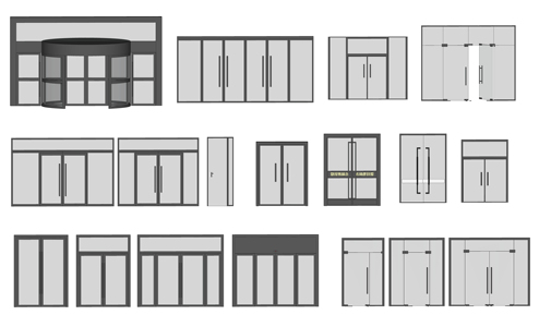 现代玻璃推拉门，玻璃门，旋转门