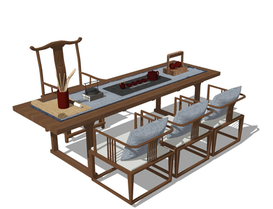 新中式茶桌 茶台su模型