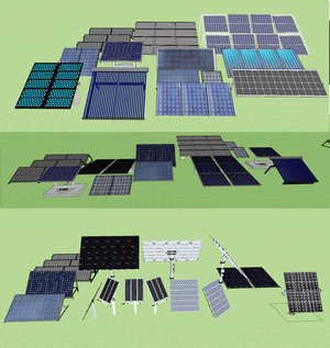 现代太阳能电池板光伏板su模型_