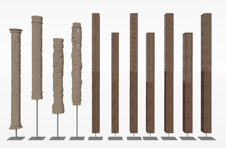 中式柱子 雕花柱su模型