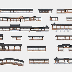 中式古建长廊 廊架 连廊水榭牌楼su模型