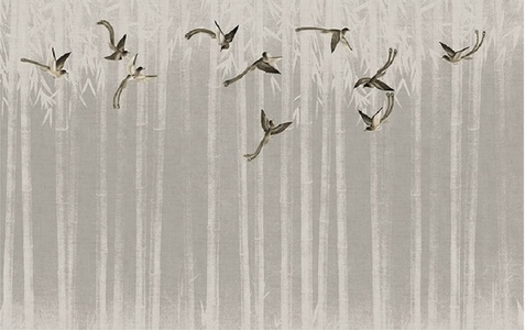 现代新中式喜鹊竹子背景壁纸壁布壁画， (2)