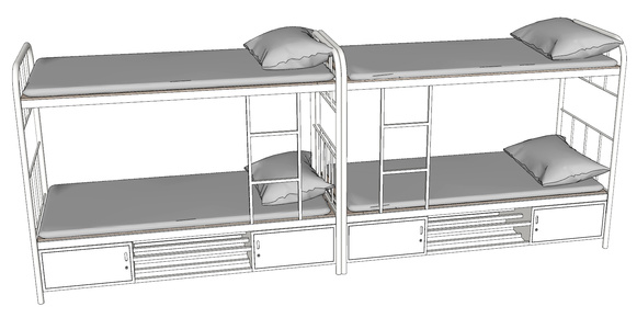 现代上下床 宿舍床su模型