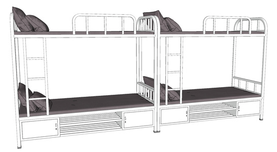 现代上下床 宿舍床su模型