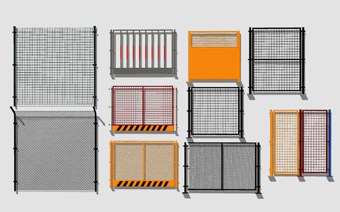 现代围栏护栏，铁丝网栏杆SU模型