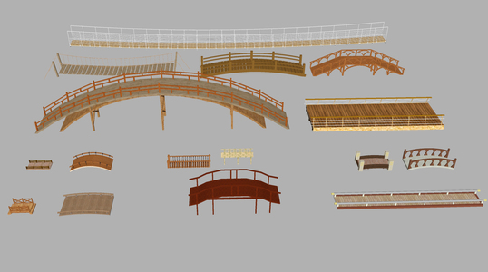 木桥 吊桥 拱桥，木吊桥su模型