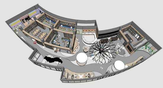 现代书吧图书馆SU模型