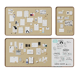 便签墙，白板，软木便签条办公用品su模型