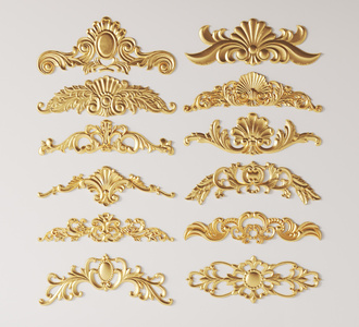 欧式古典镀金雕花角花浮雕su模型