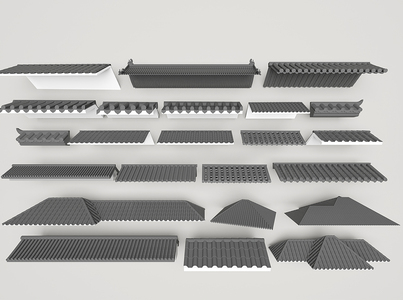 新中式屋檐 瓦片 屋顶，房檐坡屋顶3d模型