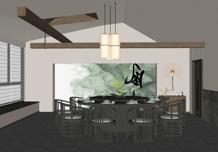 新中式茶室包间SU模型