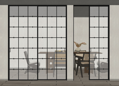现代中古玻璃推拉门SU模型