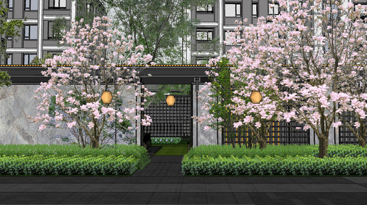 现代小区景观SU模型