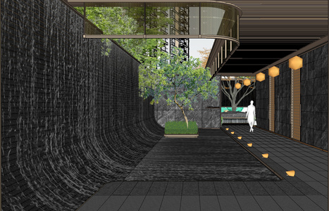 现代小区住宅景观，廊架SU模型