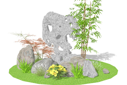中式假山SU模型