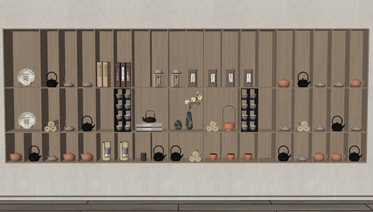 茶具茶柜，茶壶，摆件SU模型