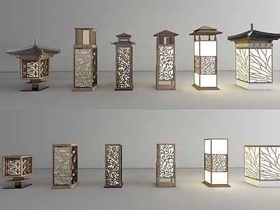 中式落地灯，景观灯，庭院灯SU模型