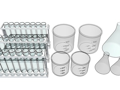 现代化学实验器材，试管，器皿SU模型