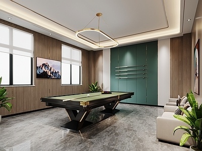 现代台球室，家庭娱乐室SU模型